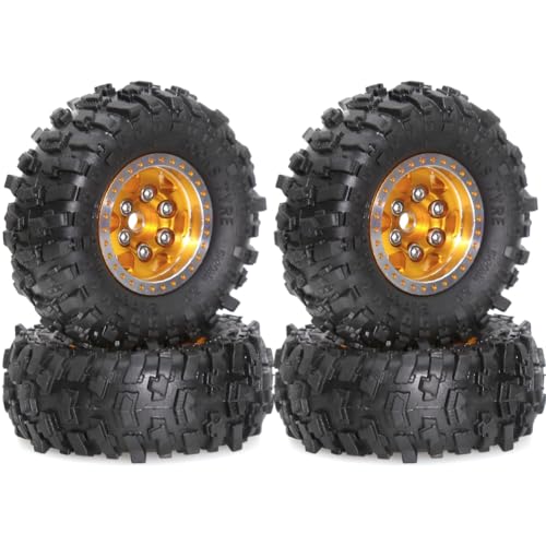 Fegtrtyoa 4 Stück 51 mm Metall-Beadlock-Felgengummireifensatz für FCX24M Camel Cup 1/24 RC Crawler Car Upgrade-Teile Zubehör von Fegtrtyoa
