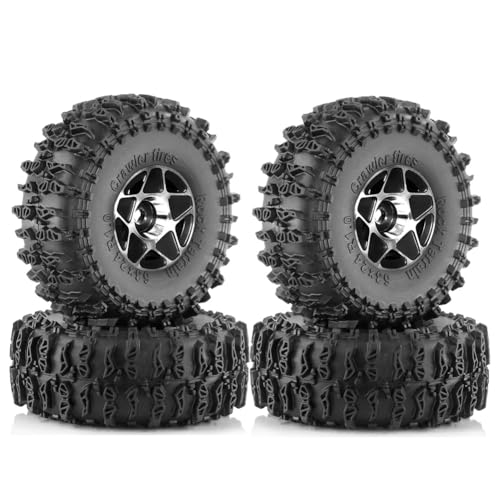 Fegtrtyoa 4 Stück 63 mm 1,0 Metall-Beadlock-Radreifensatz für 1/18 1/24 RC Crawler Car TRX4M SCX24 AX24 FCX24 Upgrade-Teile Schwarz von Fegtrtyoa