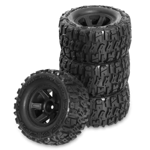 Fegtrtyoa 4 Stück 90 mm Gummireifen Radreifen für 1/14 1/16 1/18 RC Crawler Auto Upgrade Teile Zubehör Schwarz von Fegtrtyoa
