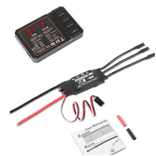 Fegtrtyoa 50A 2-3S Lipo Brushless ESC mit BEC Ausgang und Programmierkarte für RC Auto Boot Flugzeug DIY Teile von Fegtrtyoa