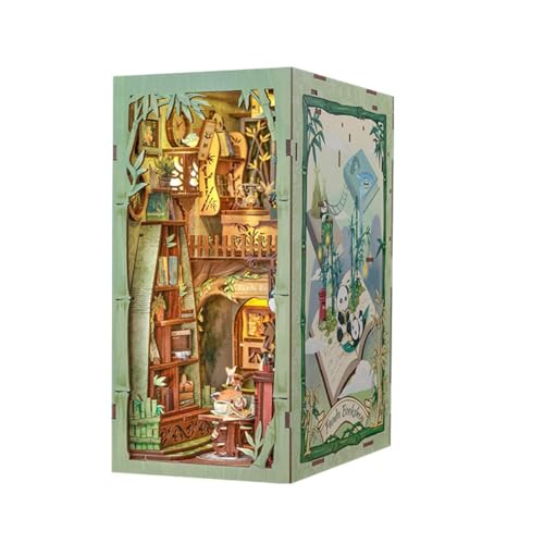 Fegtrtyoa DIY Book Nook Kit Niedliches Panda-Buchgeschäft Miniatur-Buchhaus mit Licht Bücherregal-Einsatz für Bastelgeburtstagsgeschenk von Fegtrtyoa