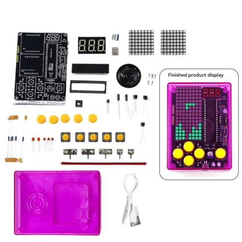Fegtrtyoa DIY Pixel Game Kit Mini Pixel Spielkonsole mit Sprachsteuerung Elektronik DIY Löten Projekt Übungs Löten Lernset C von Fegtrtyoa