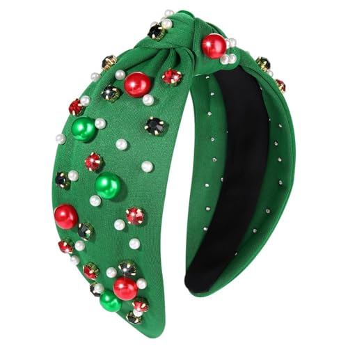 Fegtrtyoa Damen Haarband mit Strassverzierung, Perlenknoten, Weihnachtsperlen, Strass, Kristall, Juwelen, Haarband, Perlenknoten, Grün von Fegtrtyoa