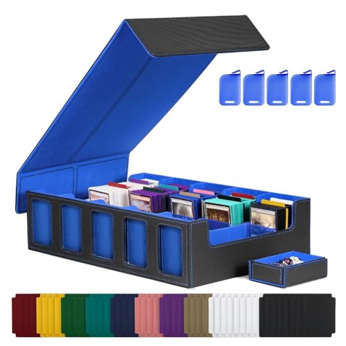 Fegtrtyoa Handelskarten-Aufbewahrungsbox 5-Reihige Karten-Deckhülle Magnetische Kartenbox mit Deckel Schwarz+Blau von Fegtrtyoa