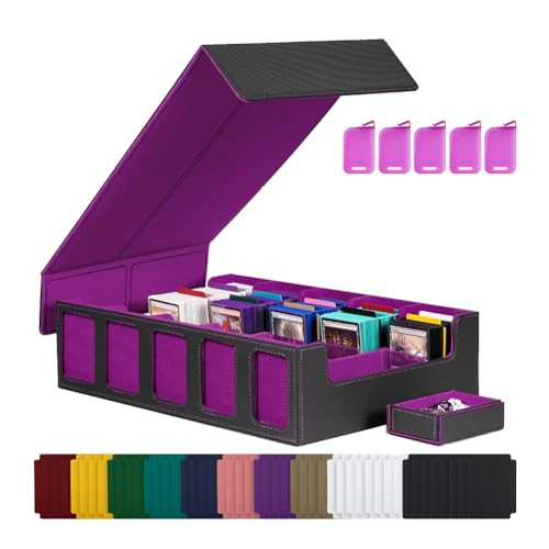 Fegtrtyoa Trading Card Storage Box 5 Reihen Kartendeck Hülle Magnetische Kartenschachtel mit Deckel Schwarz+Lila von Fegtrtyoa