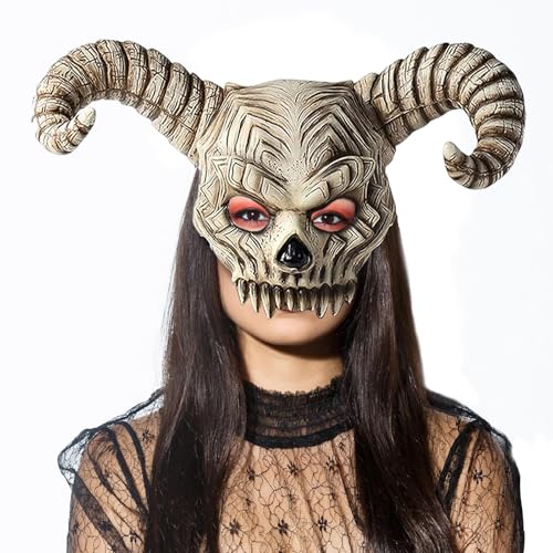 Fehodun Erwachsene Ziege Maske - Halloween Ochse Widder Hörner, Gruseliges Schaf Schädel Halbgesicht, Teufel Antilope Cosplay Kostüm Requisiten Tier Maskerade Fehodun Erwachsene Ziege Maske - Halloween Ochse Widder Hörner, Gruseliges Schaf Schädel Halbgesicht, Teufel Antilope Cosplay Kostüm Requisiten Tier Maskerade von Fehodun