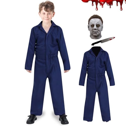 Fehodun Michael Myers Kostüme Kinder Horror Killer Outfit Gruseliges Overall Kostüm mit Mask Toyknife Helloween Cosplay Props (01#, XL) von Fehodun