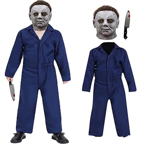 Fehodun Michael Myers Kostüme Kinder Horror Killer Outfit Gruseliges Overall Kostüm mit Mask Toyknife Helloween Cosplay Props von Fehodun