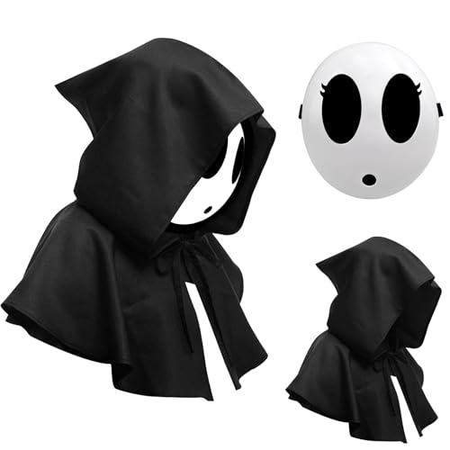 Fehodun Shy Guy Maske Weiße Anime Maske mit Rittermantel für Jungen Mädchen Halloween Kostümzubehör Requisite Fehodun Shy Guy Maske Weiße Anime Maske mit Rittermantel für Jungen Mädchen Halloween Kostümzubehör Requisite von Fehodun