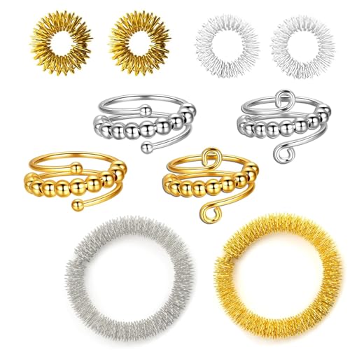10-Stück Antistress Set: 4 verstellbare Antistress Ring + 4 Akupressur-Ringe für Finger + 2 Stress Ring Handgelenk-Massager - Büro & Alltagsstress lindern für Mädchen, Frauen & Erwachsene 10-Stück Antistress Set: 4 verstellbare Antistress Ring + 4 Akupressur-Ringe für Finger + 2 Stress Ring Handgelenk-Massager - Büro & Alltagsstress lindern für Mädchen, Frauen & Erwachsene von FeiOne