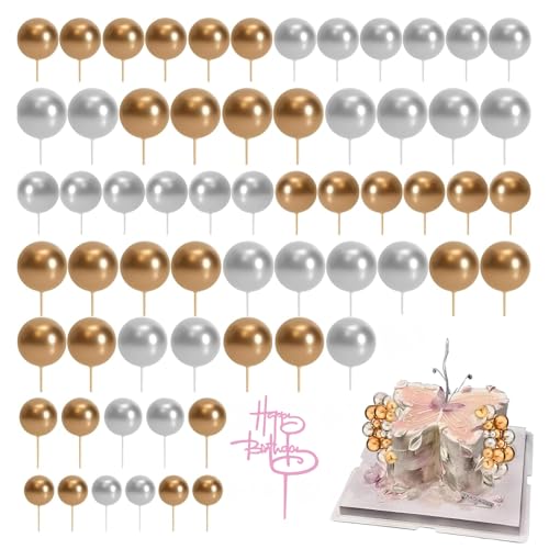 109 Stück Tortendeko Kugeln Cake Topper – Mini Schaum Ballons DIY Torten Deko für Hochzeit Birthday, Festliche Torte Dekoration (Silber/Gold) von FeiOne