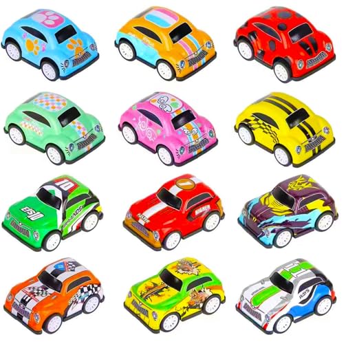 12 Stück Mini Pullback-Autos für Spielzeugautos ab 2 Jahren – ​Metall-Stunt-Rennfahrzeuge mit Rückzug Drücken, Push & Go Funktion, ​Taschenfüller für Partys und Geschenke für Kinder ab 2-5 Jahren! von FeiOne