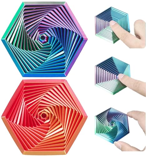2 Stück Fractal Fidget Hexagon, Fidget Toys Erwachsene Kind Stressabbau, Anti Stress Spielzeug, Anxiety Toy, ADHD Toys, Fidget Spielzeug (Bunt Und Rot) von FeiOne