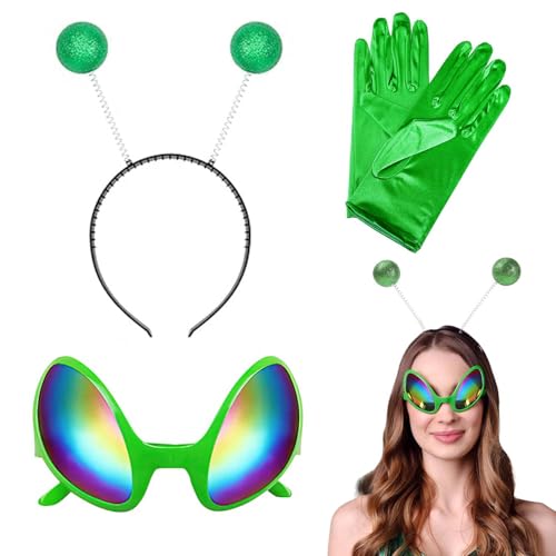 3 Stück Alien Kostüm, Alien Stirnband Und Alien Brille Handschuhe, Kostüm Alien Für Partys Und Karneval, Alien Accessoires, Alien Kostüm Damen, Herren, Kinder, Atmosphäre und Foto-Requisiten(Grün) 3 Stück Alien Kostüm, Alien Stirnband Und Alien Brille Handschuhe, Kostüm Alien Für Partys Und Karneval, Alien Accessoires, Alien Kostüm Damen, Herren, Kinder, Atmosphäre und Foto-Requisiten(Grün) von FeiOne