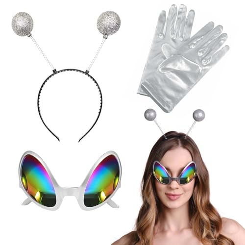 3 Stück Alien Kostüm, Alien Stirnband Und Alien Brille Handschuhe, Kostüm Alien Für Partys Und Karneval, Alien Accessoires, Alien Kostüm Damen, Herren, Kinder, Atmosphäre und Foto-Requisiten(Silber) 3 Stück Alien Kostüm, Alien Stirnband Und Alien Brille Handschuhe, Kostüm Alien Für Partys Und Karneval, Alien Accessoires, Alien Kostüm Damen, Herren, Kinder, Atmosphäre und Foto-Requisiten(Silber) von FeiOne