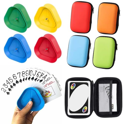 FeiOne: 4 Stück Robuste Kartenhalter Kinder & 4 Stück Wasserfeste Spielkarten Box, Moderner Kartenständer für Senioren & Kinder, Perfekte Kombination, 11.5 cm x 7.5 cm x 4 cm von FeiOne