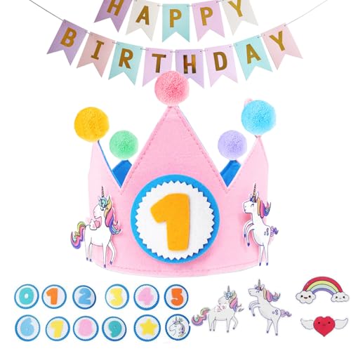 Geburtstagskrone Mädchen & Junge und Happy Birthday Banner Set, 1. Geburtstag Junge Krone Mädchen, Krone Geburtstag mit Auswechselbare Zahlen von 0 bis 9 und thematische Figuren, Kindergeburtstag deko Geburtstagskrone Mädchen & Junge und Happy Birthday Banner Set, 1. Geburtstag Junge Krone Mädchen, Krone Geburtstag mit Auswechselbare Zahlen von 0 bis 9 und thematische Figuren, Kindergeburtstag deko von FeiOne