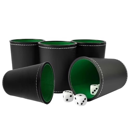 FeiOne Würfelbecher Leder Set – 5 Knobelbecher + 40 Würfel – Geräuscharm – Würfelbecher mit Würfeln – Schocken Set, Kniffelbecher für Trinkspiel, Knobelspiel, Schockbesteck von FeiOne