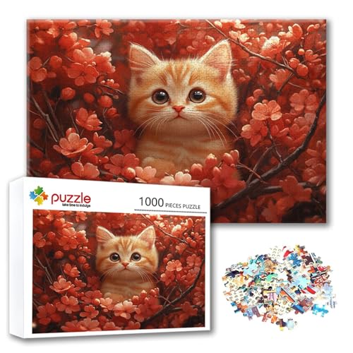 Puzzle 1000 Teile Baum, Puzzle Erwachsene 1000 Teile Katze, Klassische Holzpuzzles 75 x 50 cm, Lernspiel Herausforderung Spielzeug, Zimmer Wanddeko, Einzigartiges Geschenk für Frauen/Männer J-8 von FeiPride