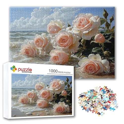 Puzzle 1000 Teile Blume, Puzzle Erwachsene 1000 Teile Rose, Klassische Holzpuzzles 75 x 50 cm, Lernspiel Herausforderung Spielzeug, Zimmer Wanddeko, Einzigartiges Geschenk für Frauen/Männer T-6 von FeiPride