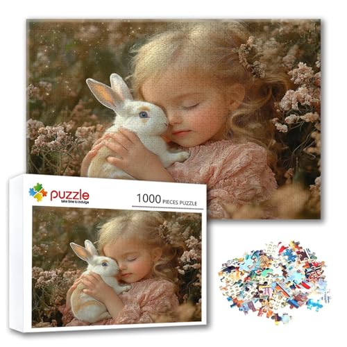 Puzzle 1000 Teile Mädchen, Puzzle Erwachsene 1000 Teile Kaninchen, Klassische Holzpuzzles 75 x 50 cm, Lernspiel Herausforderung Spielzeug, Moderne Zimmer Wanddeko, Geschenk für Frauen/Männer T-9 von FeiPride