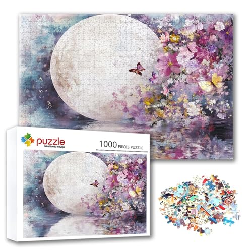 Puzzle 1000 Teile Mond, Puzzle Erwachsene 1000 Teile Blume, Klassische Holzpuzzles 75 x 50 cm, Lernspiel Herausforderung Spielzeug, Zimmer Wanddeko, Einzigartiges Geschenk für Frauen/Männer P-7 von FeiPride