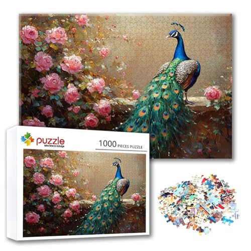 Puzzle 2000 Teile Pfau, Puzzle Erwachsene 2000 Teile Blume, Klassische Holzpuzzles 100 x 70 cm, Lernspiel Herausforderung Spielzeug, Zimmer Wanddeko, Einzigartiges Geschenk für Frauen/Männer Z-5 von FeiPride