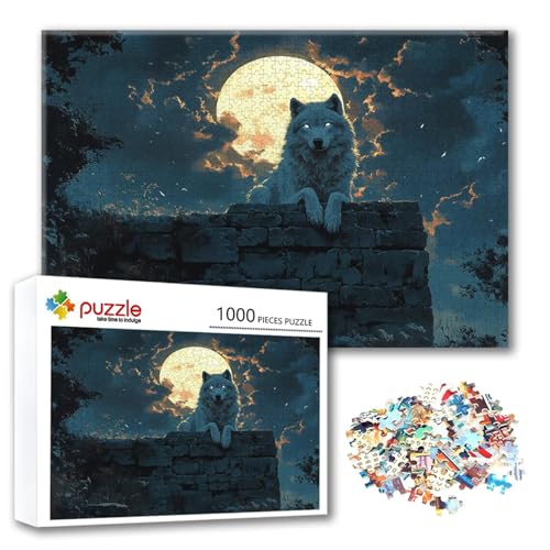 Puzzle 2000 Teile Wolf, Puzzle Erwachsene 2000 Teile Mond, Klassische Holzpuzzles 100 x 70 cm, Lernspiel Herausforderung Spielzeug, Zimmer Wanddeko, Einzigartiges Geschenk für Frauen/Männer J-6 von FeiPride