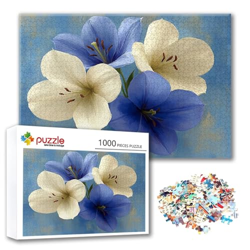 Puzzle 3000 Teile Blau, Puzzle Erwachsene 3000 Teile Blume, Klassische Holzpuzzles 122 x 80 cm, Lernspiel Herausforderung Spielzeug, Zimmer Wanddeko, Einzigartiges Geschenk für Frauen/Männer I-8 von FeiPride