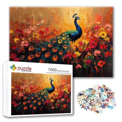 Puzzle 500 Teile Blume, Puzzle Erwachsene 500 Teile Pfau, Klassische Holzpuzzles 52 x 38 cm, Lernspiel Herausforderung Spielzeug, Moderne Zimmer Wanddeko, Einzigartiges Geschenk für Frauen/Männer Y-3 von FeiPride