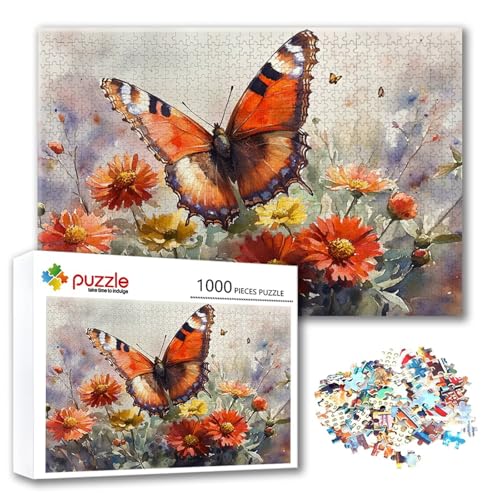 Puzzle 500 Teile Blume, Puzzle Erwachsene 500 Teile Schmetterling, Klassische Holzpuzzles 52 x 38 cm, Lernspiel Herausforderung Spielzeug, Moderne Zimmer Wanddeko, Geschenk für Frauen/Männer G-4 von FeiPride