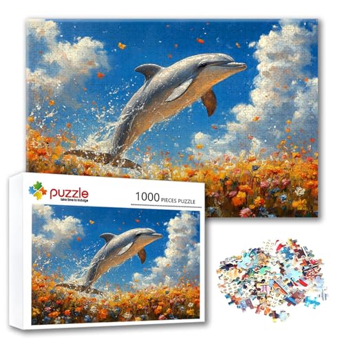 Puzzle 500 Teile Delphin, Puzzle Erwachsene 500 Teile Tier, Klassische Holzpuzzles 52 x 38 cm, Lernspiel Herausforderung Spielzeug, Zimmer Wanddeko, Einzigartiges Geschenk für Frauen/Männer U-0 von FeiPride
