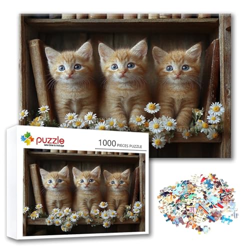 Puzzle 500 Teile Katze, Puzzle Erwachsene 500 Teile Blume, Klassische Holzpuzzles 52 x 38 cm, Lernspiel Herausforderung Spielzeug, Moderne Zimmer Wanddeko, Einzigartiges Geschenk für Frauen/Männer X-5 von FeiPride