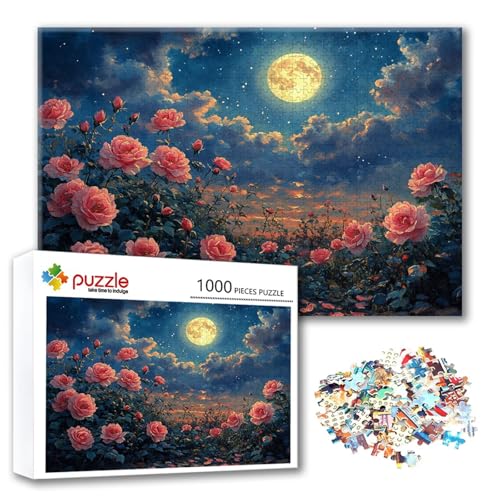 Puzzle 500 Teile Mond, Puzzle Erwachsene 500 Teile Blume, Klassische Holzpuzzles 52 x 38 cm, Lernspiel Herausforderung Spielzeug, Moderne Zimmer Wanddeko, Einzigartiges Geschenk für Frauen/Männer V-9 von FeiPride