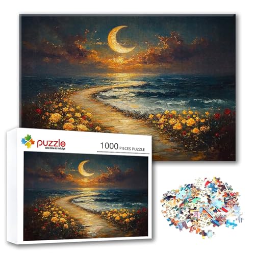 Puzzle 500 Teile Mond, Puzzle Erwachsene 500 Teile Meer, Klassische Holzpuzzles 52 x 38 cm, Lernspiel Herausforderung Spielzeug, Moderne Zimmer Wanddeko, Einzigartiges Geschenk für Frauen/Männer C-3 von FeiPride
