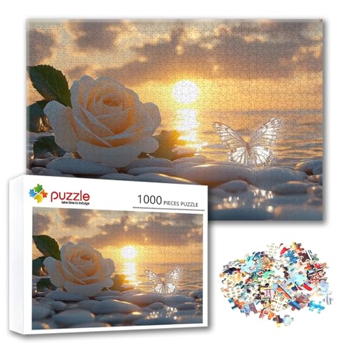 Puzzle 500 Teile Sonnenuntergang, Puzzle Erwachsene 500 Teile Blume, Klassische Holzpuzzles 52 x 38 cm, Lernspiel Herausforderung Spielzeug, Moderne Zimmer Wanddeko, Geschenk für Frauen/Männer L-0 von FeiPride