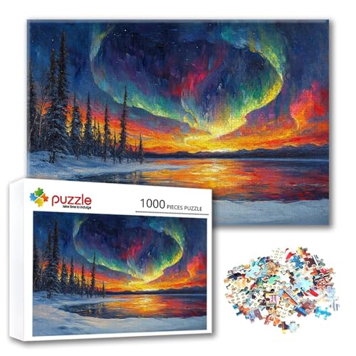 Puzzle Aurora Puzzle 500 Teile Farbe, Herausforderung Impossible Jigsaw, Erwachsene Wooden Jigsaw Spielzeug, Puzzlespiele für Die Ganze Familie Stressabbau, Geschenk für Frauen Männer 52 x 38 cm J-4 von FeiPride