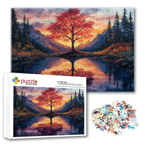 Puzzle Baum Puzzle 500 Teile Landschaft, Herausforderung Impossible Jigsaw, Erwachsene Wooden Jigsaw Spielzeug, Puzzlespiele für Die Ganze Familie Stressabbau, Geschenk für Frauen 52 x 38 cm G-7 von FeiPride