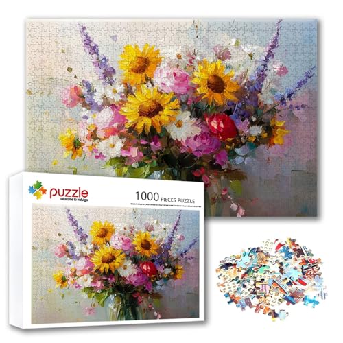 Puzzle Blume Puzzle 1000 Teile Farbe, Herausforderung Impossible Jigsaw, Erwachsene Wooden Jigsaw Spielzeug, Puzzlespiele für Die Ganze Familie Stressabbau, Geschenk für Frauen Männer 75 x 50 cm I-0 von FeiPride