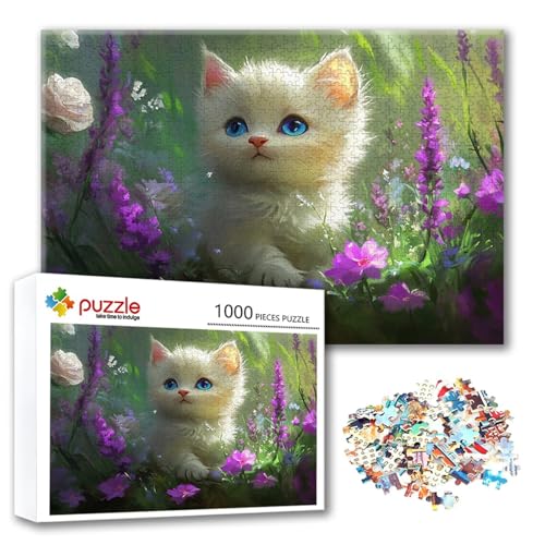 Puzzle Blume Puzzle 1000 Teile Katze, Herausforderung Impossible Jigsaw, Erwachsene Wooden Jigsaw Spielzeug, Puzzlespiele für Die Ganze Familie Stressabbau, Geschenk für Frauen Männer 75 x 50 cm E-6 von FeiPride