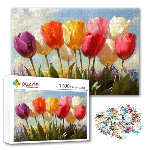 Puzzle Blume Puzzle 1000 Teile Landschaft, Herausforderung Impossible Jigsaw, Erwachsene Wooden Jigsaw Spielzeug, Puzzlespiele für Die Ganze Familie Stressabbau, Geschenk für Frauen 75 x 50 cm E-6 von FeiPride