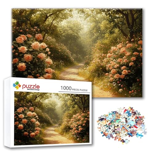 Puzzle Blume Puzzle 1000 Teile Landschaft, Herausforderung Impossible Jigsaw, Erwachsene Wooden Jigsaw Spielzeug, Puzzlespiele für Die Ganze Familie Stressabbau, Geschenk für Frauen 75 x 50 cm V-3 von FeiPride