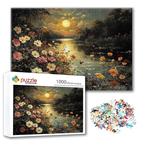 Puzzle Blume Puzzle 1000 Teile Landschaft, Herausforderung Impossible Jigsaw, Erwachsene Wooden Jigsaw Spielzeug, Puzzlespiele für Die Ganze Familie Stressabbau, Geschenk für Frauen 75 x 50 cm Z-8 von FeiPride