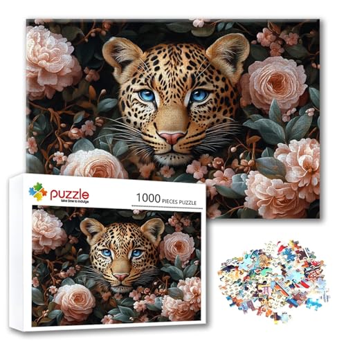 Puzzle Blume Puzzle 1000 Teile Leopard, Herausforderung Impossible Jigsaw, Erwachsene Wooden Jigsaw Spielzeug, Puzzlespiele für Die Ganze Familie Stressabbau, Geschenk für Frauen Männer 75 x 50 cm M-4 von FeiPride