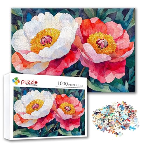 Puzzle Blume Puzzle 1000 Teile Pfingstrose, Herausforderung Impossible Jigsaw, Erwachsene Wooden Jigsaw, Puzzlespiele für Die Ganze Familie Stressabbau, Geschenk für Frauen Männer 75 x 50 cm W-0 von FeiPride
