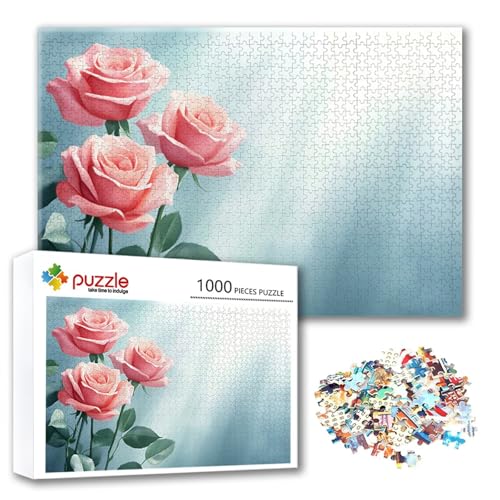 Puzzle Blume Puzzle 1000 Teile Rose, Herausforderung Impossible Jigsaw, Erwachsene Wooden Jigsaw Spielzeug, Puzzlespiele für Die Ganze Familie Stressabbau, Geschenk für Frauen Männer 75 x 50 cm U-5 von FeiPride