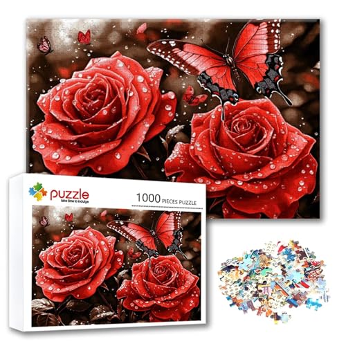 Puzzle Blume Puzzle 1000 Teile Schmetterling, Herausforderung Impossible Jigsaw, Erwachsene Wooden Jigsaw, Puzzlespiele für Die Ganze Familie Stressabbau, Geschenk für Frauen Männer 75 x 50 cm C-5 von FeiPride