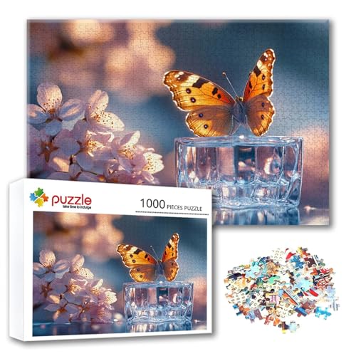 Puzzle Blume Puzzle 1000 Teile Schmetterling, Herausforderung Impossible Jigsaw, Erwachsene Wooden Jigsaw, Puzzlespiele für Die Ganze Familie Stressabbau, Geschenk für Frauen Männer 75 x 50 cm D-4 von FeiPride