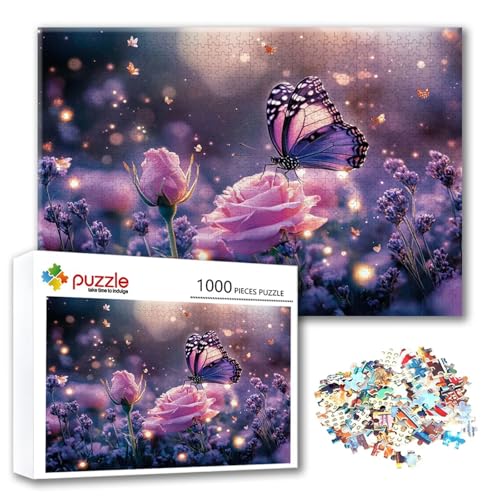 Puzzle Blume Puzzle 1000 Teile Schmetterling, Herausforderung Impossible Jigsaw, Erwachsene Wooden Jigsaw, Puzzlespiele für Die Ganze Familie Stressabbau, Geschenk für Frauen Männer 75 x 50 cm D-6 von FeiPride