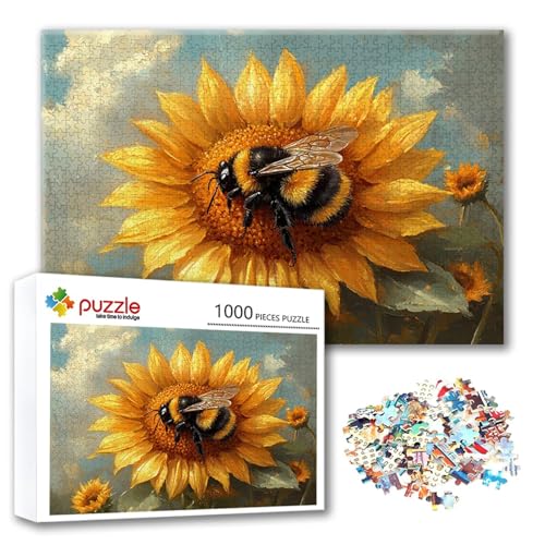 Puzzle Blume Puzzle 1000 Teile Sonnenblume, Herausforderung Impossible Jigsaw, Erwachsene Wooden Jigsaw, Puzzlespiele für Die Ganze Familie Stressabbau, Geschenk für Frauen Männer 75 x 50 cm K-7 von FeiPride